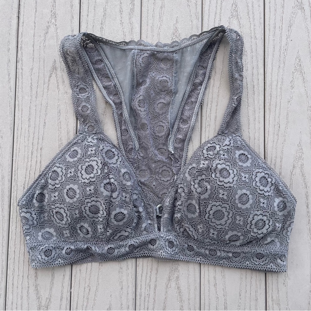 Aerie Dark Gray Floral Lace Racerback Bralette